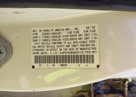 2010 Acura Rdx z USA, uszkodzony, nr VIN 5J8TB1H29AA001115